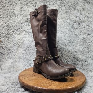 Via Pinky Jayda Women Size 5.5 Western Brown Embellished Knee High Fashion Boots